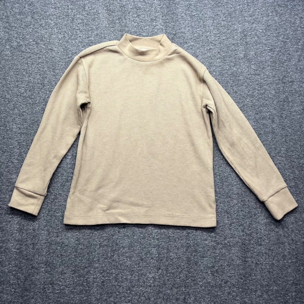Fear of God Essentials Shirt Kids 4/5 Tan Thermal Waffle Mock Neck Long Sleeve